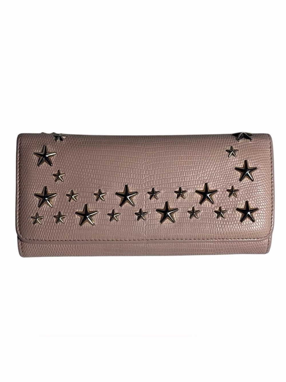 Jimmy Choo Lilac Star Studded Lizard-Embossed Leather Long Wallet Clutch